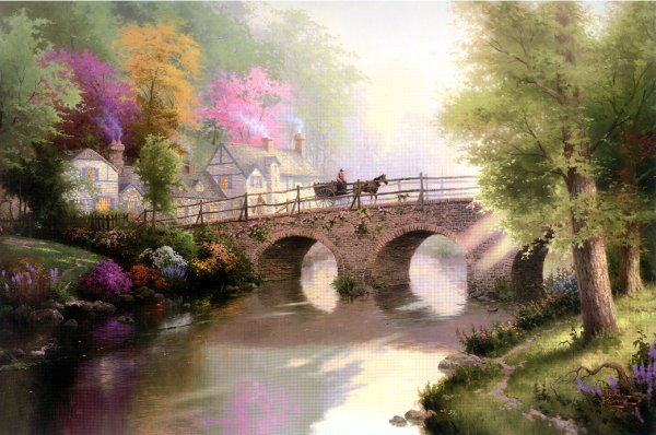 (image for) Handmade Oil painting for home canvas, oil painting framed canvas for living room Thomas Kinkade's painting, NO.99